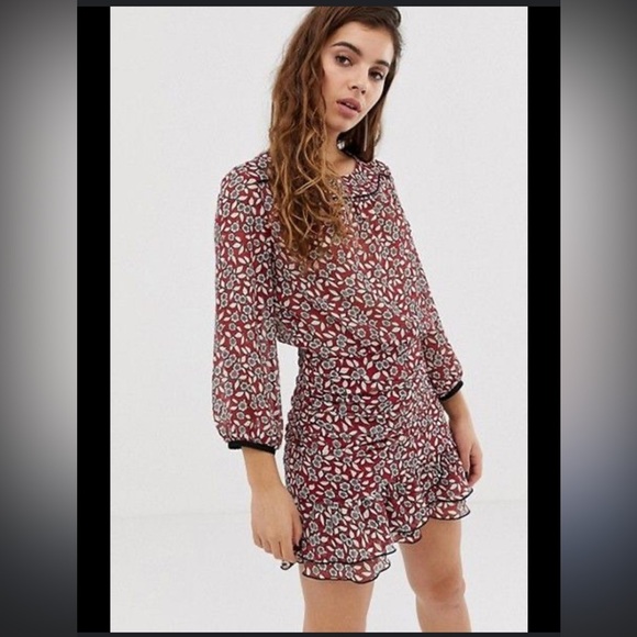 ba&sh Billy ruched Red and White Sheath Dress with Peter Pan Collar - Picture 2 of 13